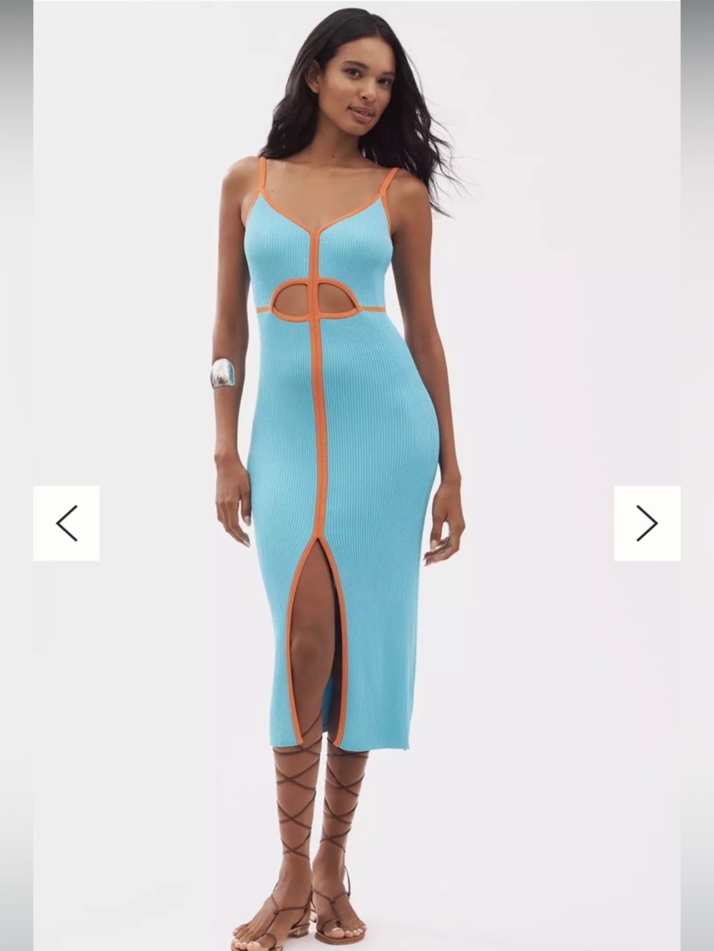 NWT - Siempre - Blue Ribbed Midi Dress with Orange Trim